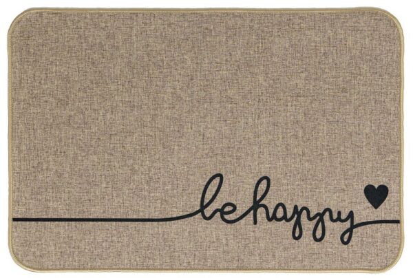 Deurmat in linnenlook, be happy