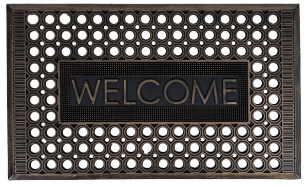 Rubberen schraapmat Welcome koperkleur